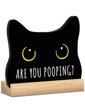 Funny Black Cat Bathroom Sign “Are You Pooping?” Acrylic Desk Decor